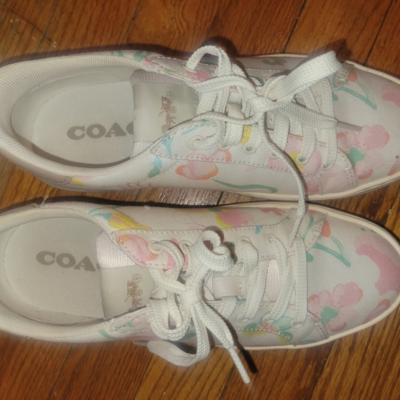 COACH Kids Floral Sneakers - White and Pink - Picture 1 of 4